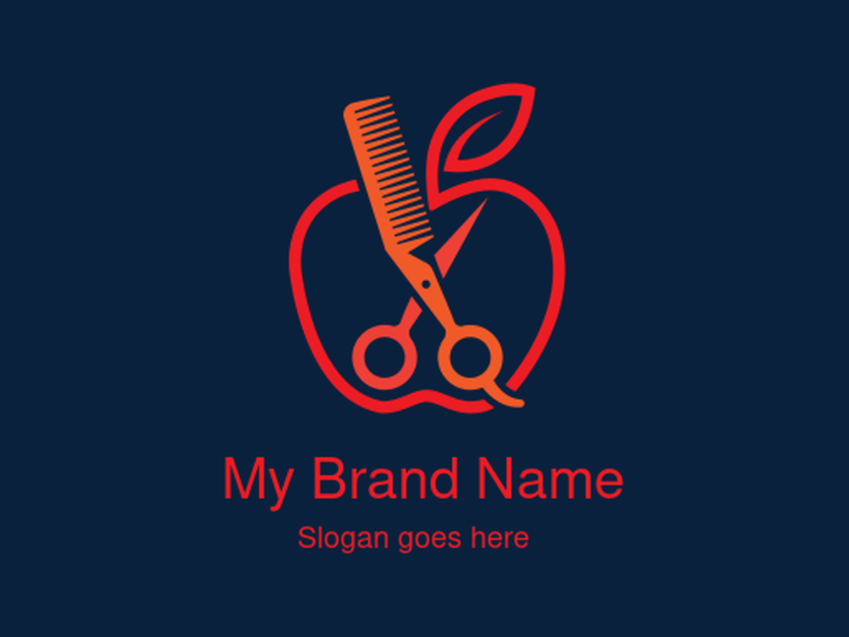 Apple & Scissors-Comb Logo Design for Organic Haircare Brands, Barber Shops, and Healthy Beauty Services